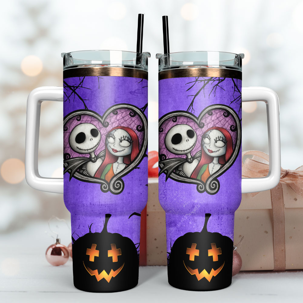 Spooky Love Halloween Tumbler - Insulated Mug with Handle & Straw - Image 3