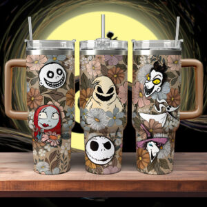 Spooky Floral Tumbler - Insulated Cup with Halloween Characters