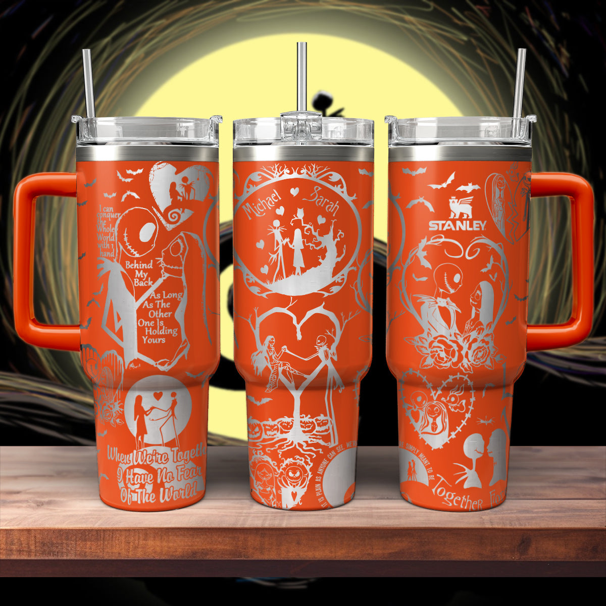 Personalized Halloween-Themed Tumbler with Straw - Unique Gift for Couples