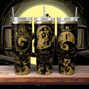 Personalized Halloween Tumbler - Spooky Design with Straw & Handle
