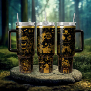 Spooky Halloween-Themed Stainless Steel Tumbler with Straw & Handle