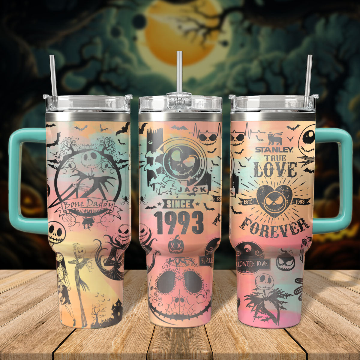 Personalized Halloween-Themed Tumbler with Straw - Unique Gift for Couples - Image 2