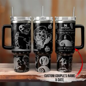 Personalized Jack and Sally Halloween Tumbler Mug - Custom Name & Date