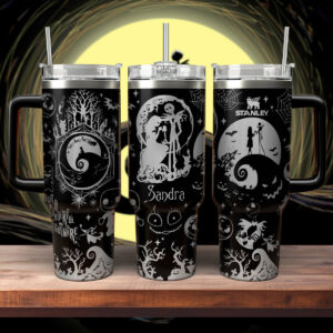 Spooky Halloween Tumbler - Personalized Black Stainless Steel Mug with Lid & Straw