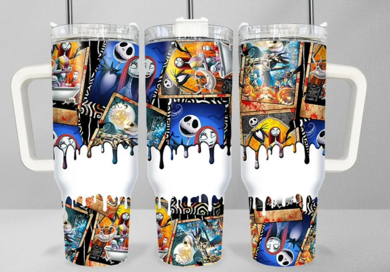 Spooky Cartoon Collage Tumbler - 40oz Double-Wall Insulated Mug