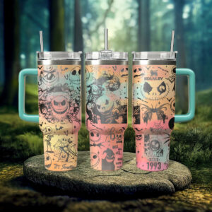 Enchanting Nightmare-Themed Insulated Tumbler with Straw and Handle