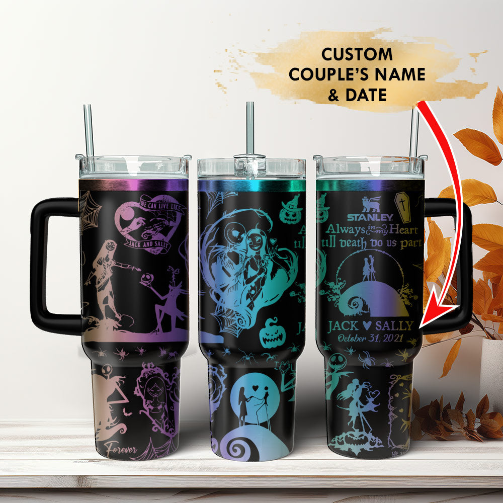 Custom Halloween Couple Tumbler - Personalized Name & Date, Spooky Love Design