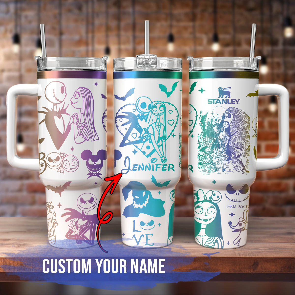 Customizable Halloween-Themed Insulated Tumbler with Straw and Handle