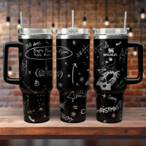 Festive Black Insulated Mug with Chalkboard Christmas Design & Handle