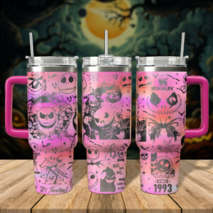 Spooky Pink Tumbler with Handle - Halloween Nightmare Design