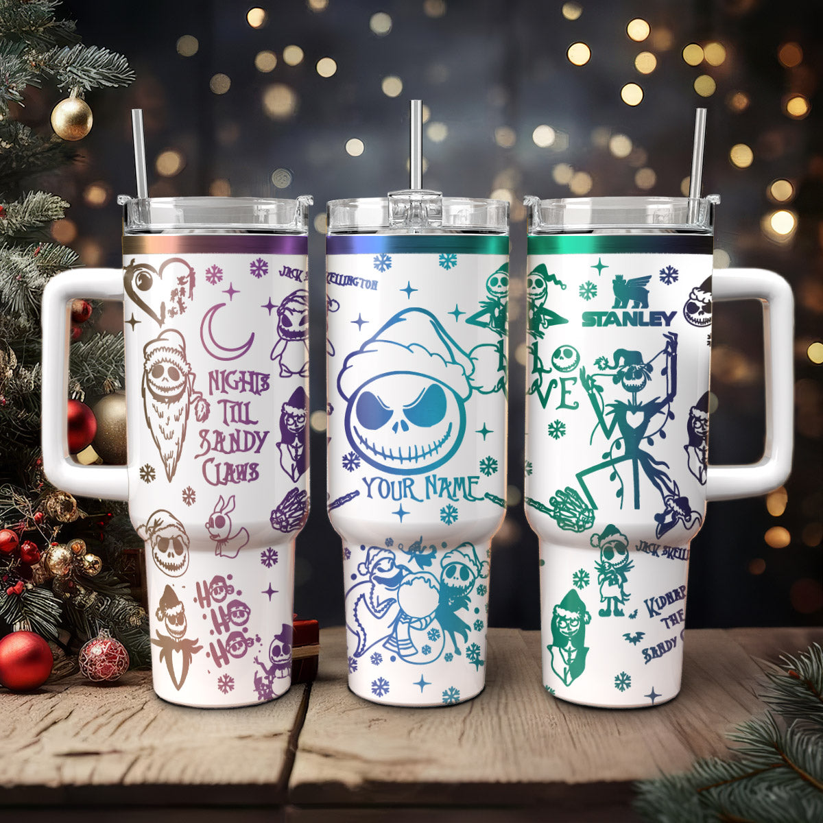 Personalized Holiday Tumblers with Festive Skeleton Design - Custom Name Option