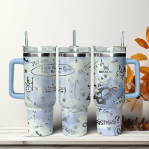 Festive Holiday Tumbler with Handle - Christmas Themed Insulated Mug