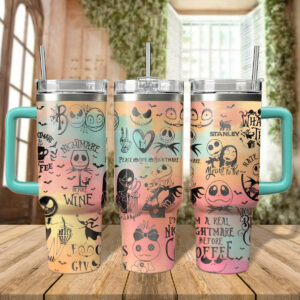 Nightmare-Themed Insulated Tumbler with Straw & Handle - 40oz