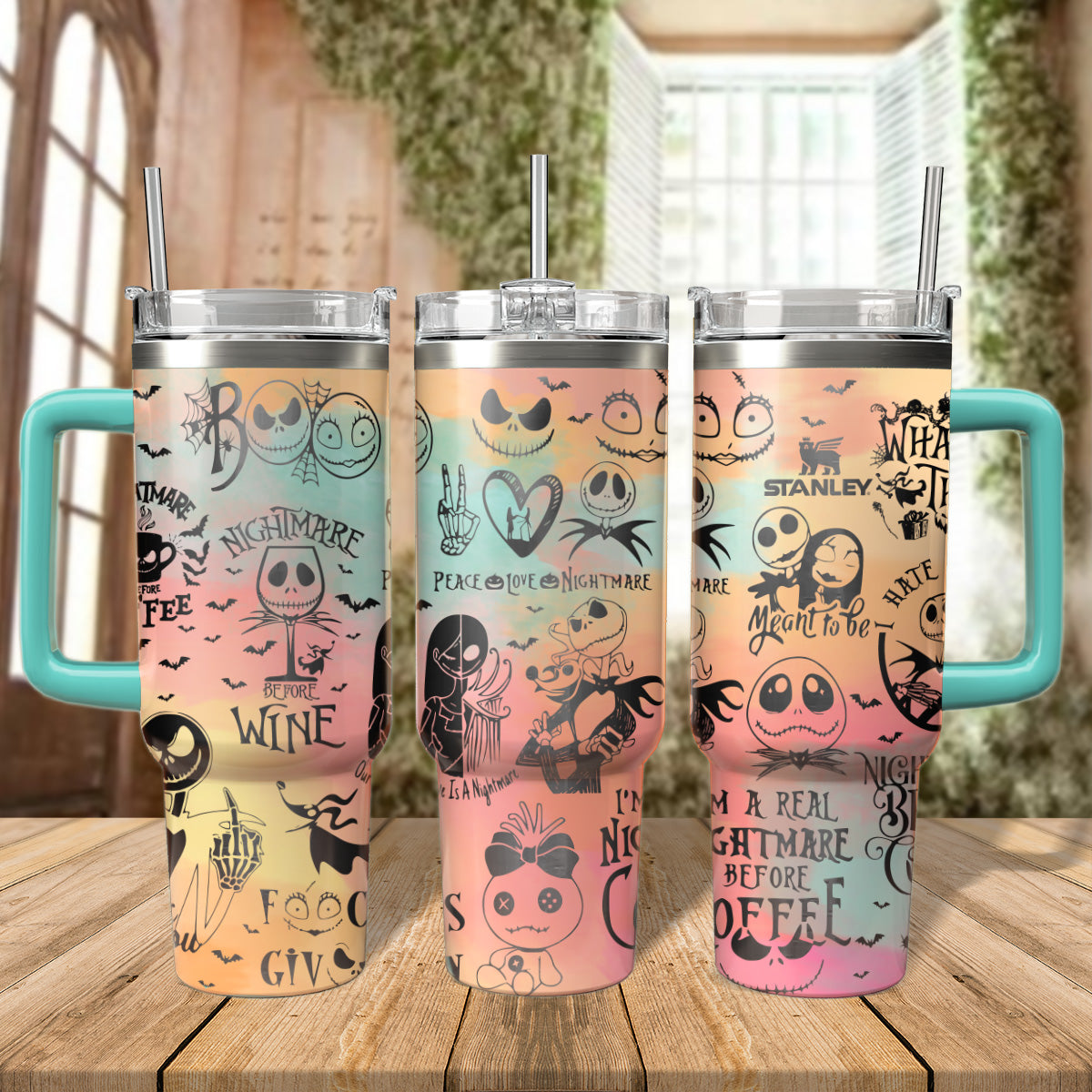 Nightmare-Themed Insulated Tumbler with Straw & Handle - 40oz