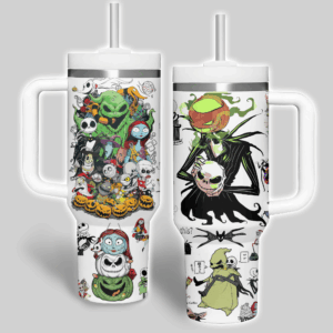 Spooky Character Collage Travel Mug – Perfect Gift for Halloween Lovers