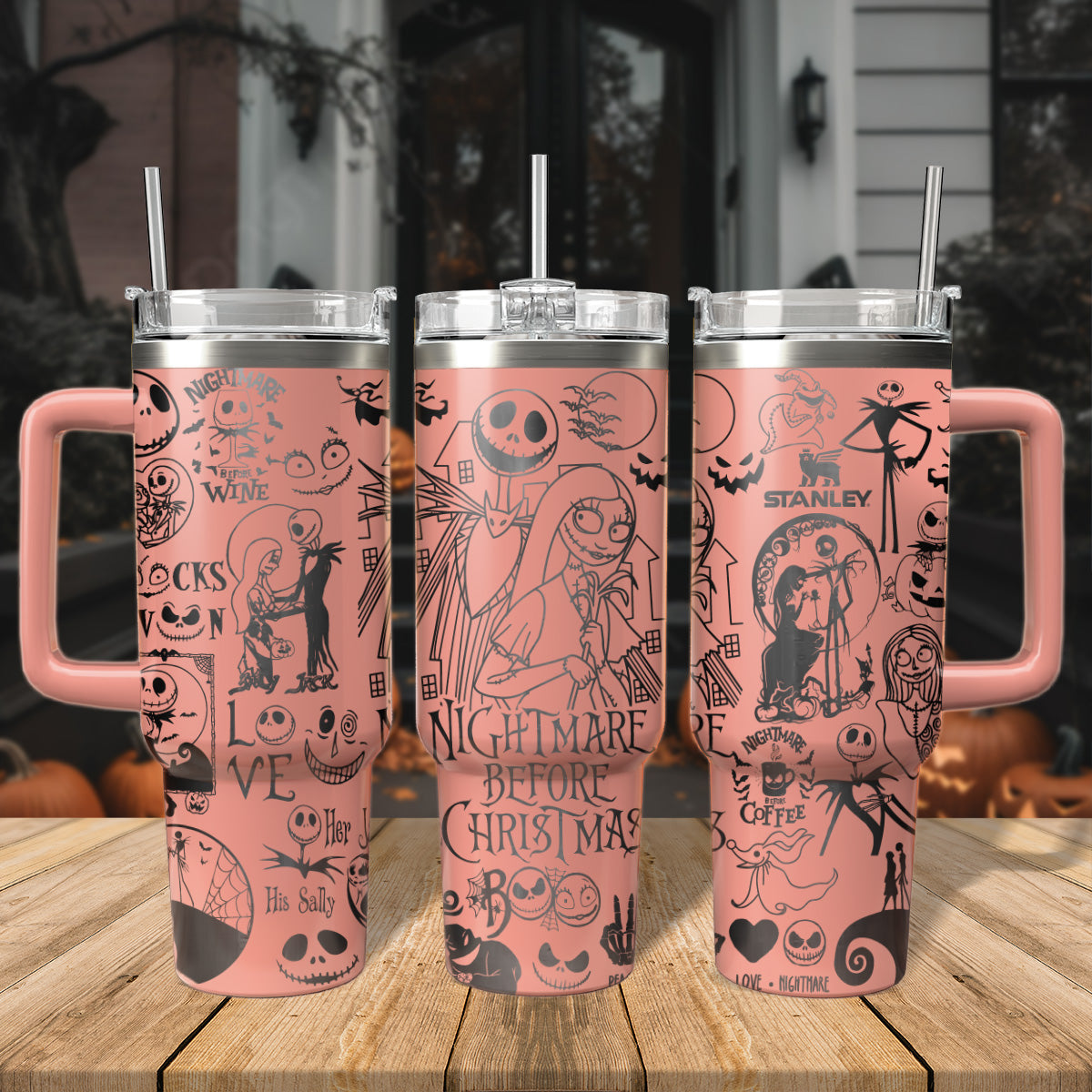 Spooky Pink Tumbler - Nightmare Before Christmas Themed Travel Mug