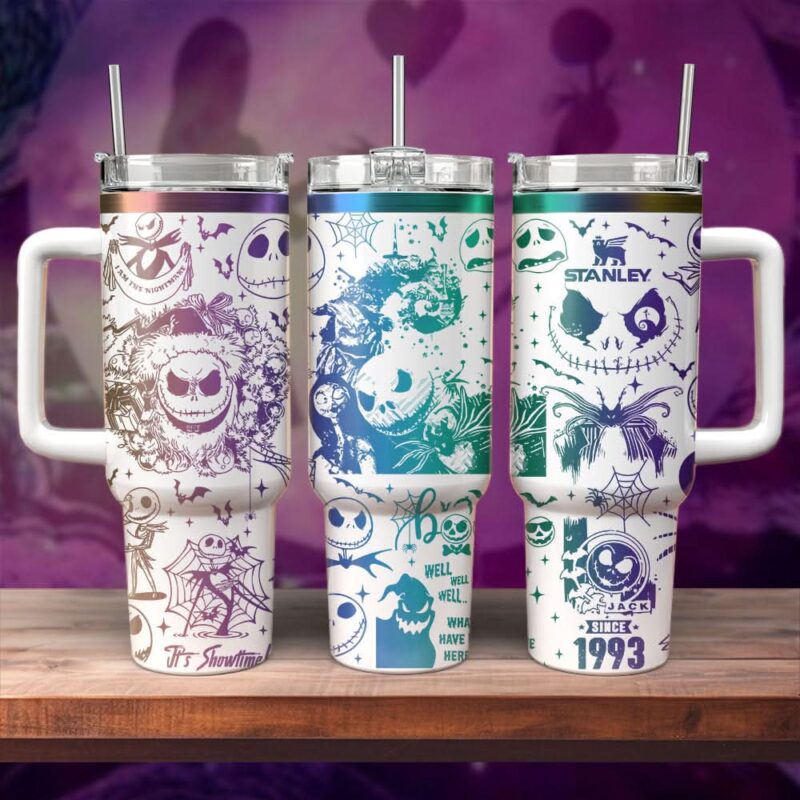 The Nightmare Before Christmas Movies Custom Stanley Quencher 40oz Stainless Steel Tumbler With Handle - Threewoofs