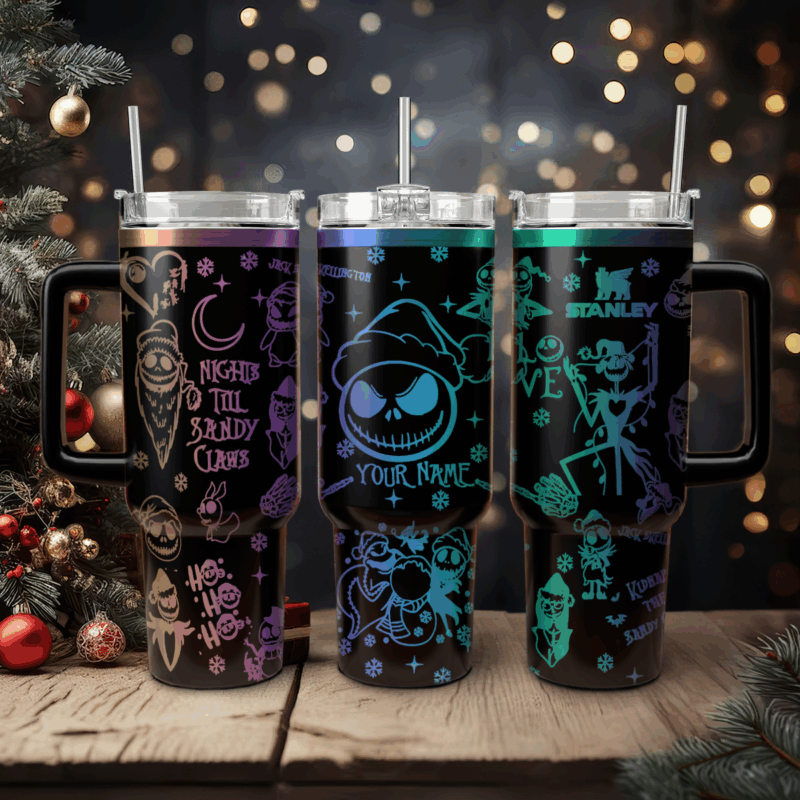The Nightmare Before Christmas Movies Custom Stanley Quencher 40oz Stainless Steel Tumbler With Handle - Threewoofs