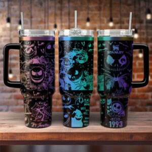 The Nightmare Before Christmas Movies Custom Stanley Quencher 40oz Stainless Steel Tumbler With Handle - Threewoofs
