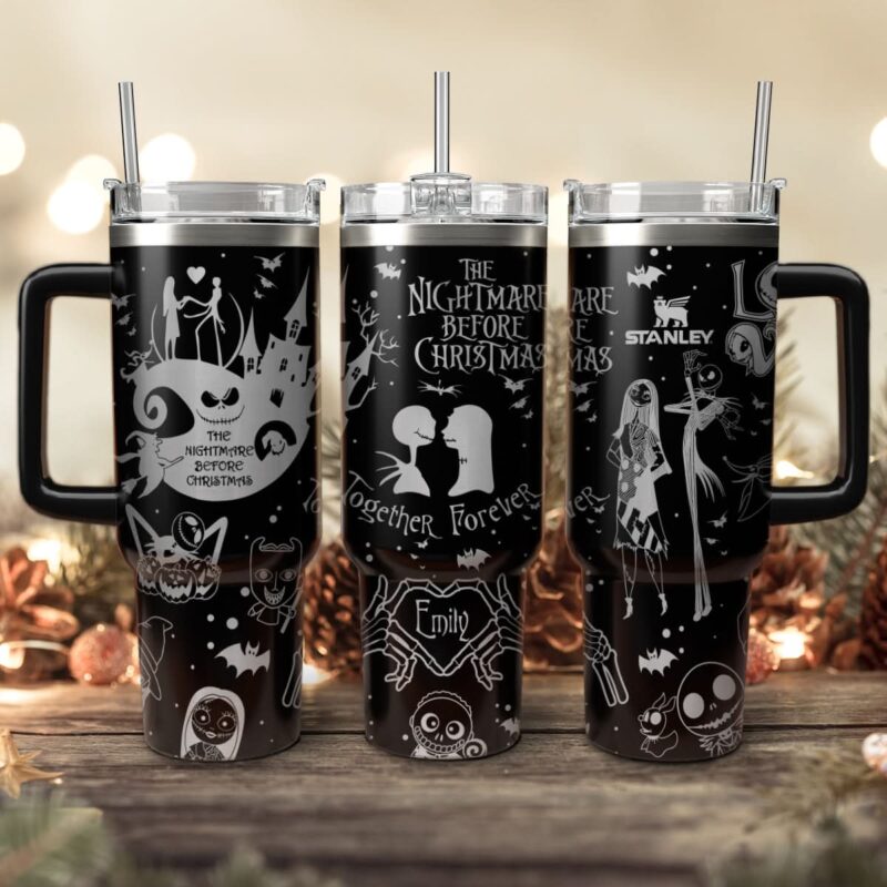 The Nightmare Before Christmas Movies Custom Stanley Quencher 40oz Stainless Steel Tumbler With Handle - Threewoofs
