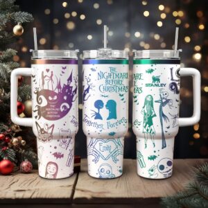 The Nightmare Before Christmas Movies Custom Stanley Quencher 40oz Stainless Steel Tumbler With Handle - Threewoofs