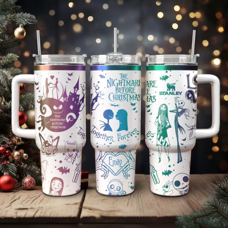 The Nightmare Before Christmas Movies Custom Stanley Quencher 40oz Stainless Steel Tumbler With Handle - Threewoofs