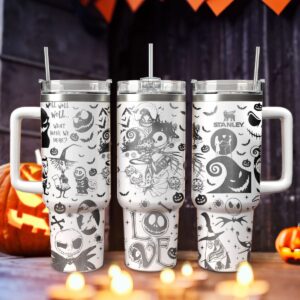 The Nightmare Before Christmas Movies Custom Stanley Quencher 40oz Stainless Steel Tumbler With Handle - Threewoofs