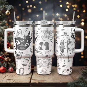 The Nightmare Before Christmas Movies Custom Stanley Quencher 40oz Stainless Steel Tumbler With Handle - Threewoofs
