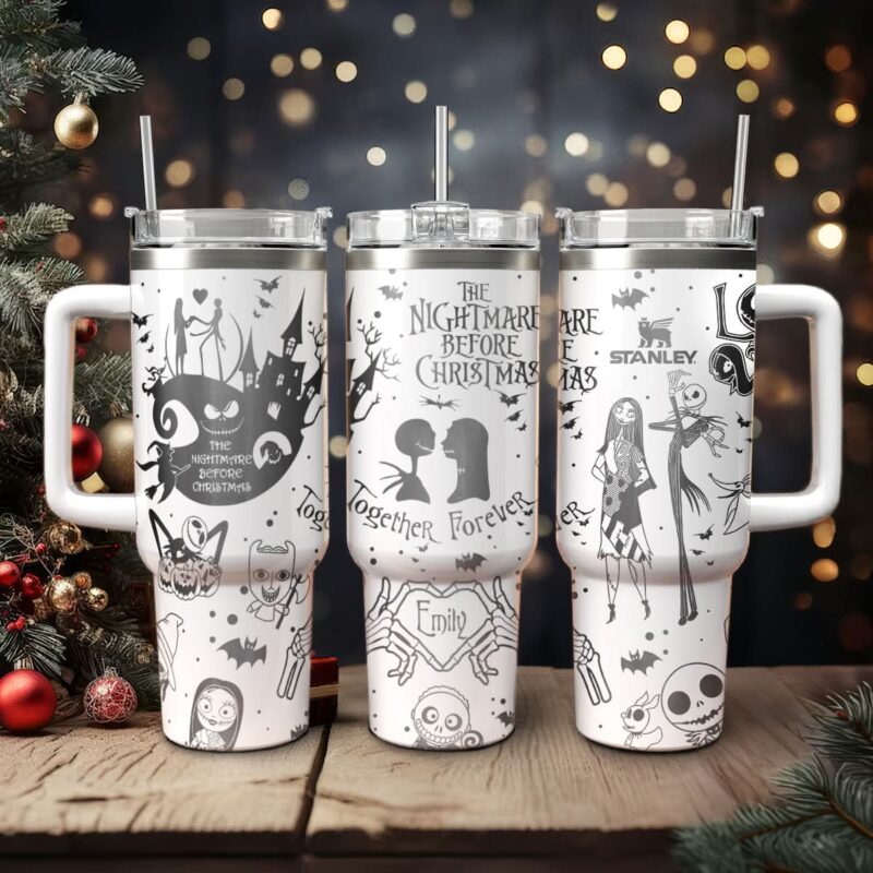 The Nightmare Before Christmas Movies Custom Stanley Quencher 40oz Stainless Steel Tumbler With Handle - Threewoofs