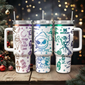 The Nightmare Before Christmas Movies Custom Stanley Quencher 40oz Stainless Steel Tumbler With Handle - Threewoofs