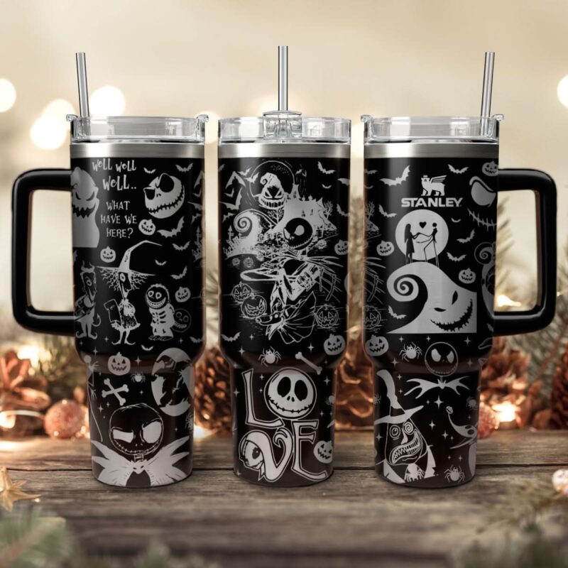 The Nightmare Before Christmas Movies Custom Stanley Quencher 40oz Stainless Steel Tumbler With Handle - Threewoofs