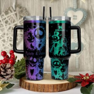 The Nightmare Before Christmas Movies Custom Stanley Quencher 40oz Stainless Steel Tumbler With Handle - Threewoofs
