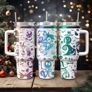 The Nightmare Before Christmas Movies Custom Stanley Quencher 40oz Stainless Steel Tumbler With Handle - Threewoofs