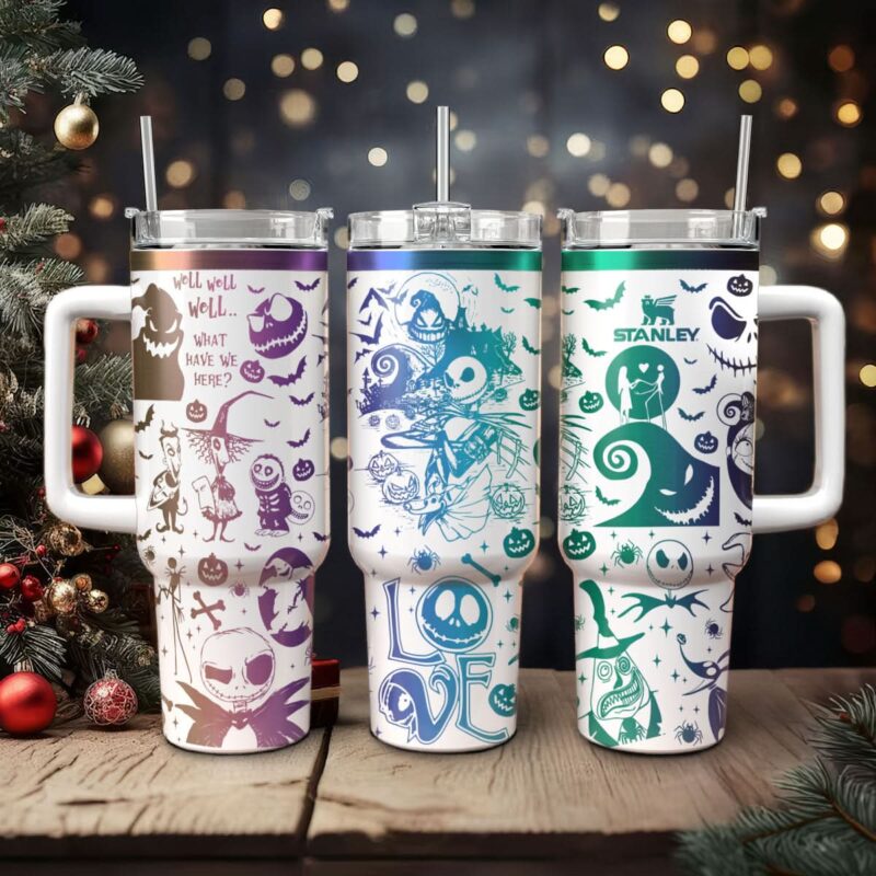 The Nightmare Before Christmas Movies Custom Stanley Quencher 40oz Stainless Steel Tumbler With Handle - Threewoofs