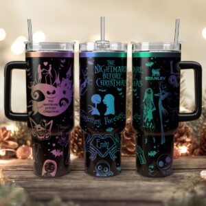The Nightmare Before Christmas Movies Custom Stanley Quencher 40oz Stainless Steel Tumbler With Handle - Threewoofs