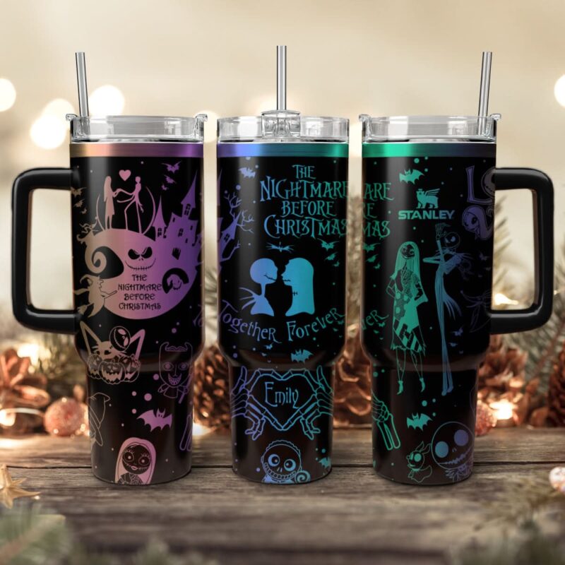 The Nightmare Before Christmas Movies Custom Stanley Quencher 40oz Stainless Steel Tumbler With Handle - Threewoofs