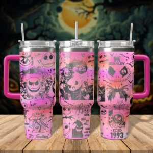 The Nightmare Before Christmas Movies Custom Stanley Quencher 40oz Stainless Steel Tumbler With Handle - Threewoofs