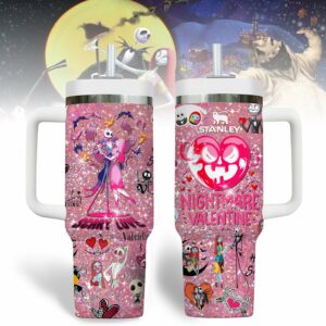 The Nightmare Before Christmas Movies Valentine Custom Stanley Quencher 40oz Stainless Steel Tumbler With Handle - Threewoofs