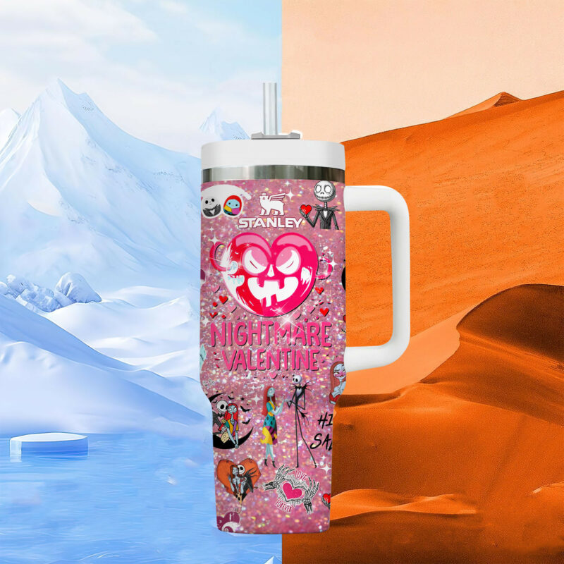 The Nightmare Before Christmas Movies Valentine Custom Stanley Quencher 40oz Stainless Steel Tumbler With Handle - Threewoofs - Image 5