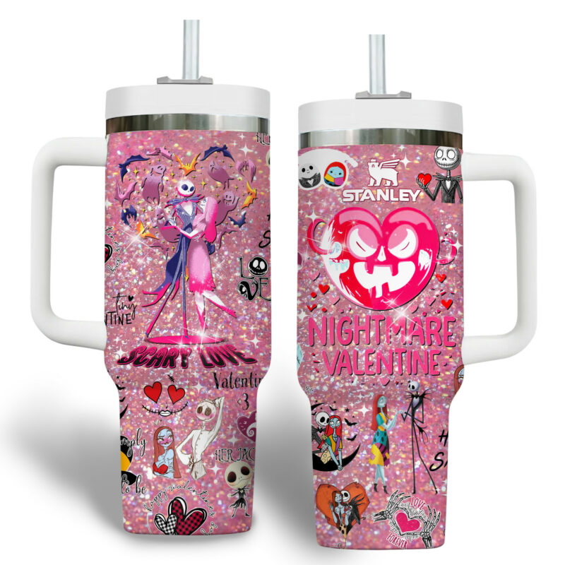 The Nightmare Before Christmas Movies Valentine Custom Stanley Quencher 40oz Stainless Steel Tumbler With Handle - Threewoofs - Image 6
