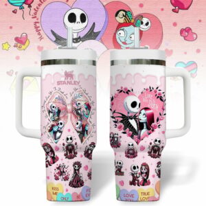 The Nightmare Before Christmas Movies Valentine Custom Stanley Quencher 40oz Stainless Steel Tumbler With Handle - Threewoofs