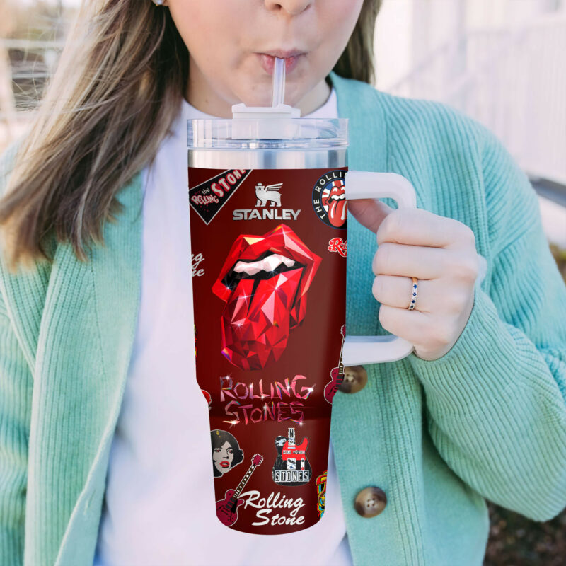 The Rolling Stones Music Custom Stanley Quencher 40oz Stainless Steel Tumbler With Handle - Threewoofs - Image 4