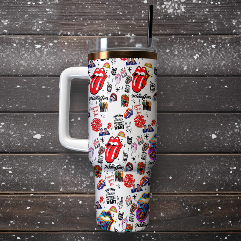The Rolling Stones Music Custom Stanley Quencher 40oz Stainless Steel Tumbler With Handle - Threewoofs - Image 2