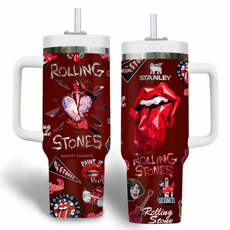The Rolling Stones Music Custom Stanley Quencher 40oz Stainless Steel Tumbler With Handle - Threewoofs - Image 2
