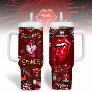 The Rolling Stones Music Custom Stanley Quencher 40oz Stainless Steel Tumbler With Handle - Threewoofs