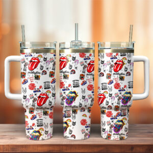 The Rolling Stones Music Custom Stanley Quencher 40oz Stainless Steel Tumbler With Handle - Threewoofs