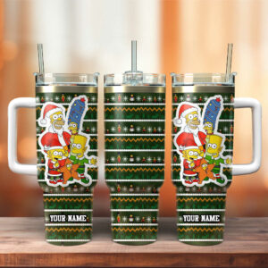 The Simpsons TV Series Christmas Custom Stanley Quencher 40oz Stainless Steel Tumbler With Handle - Threewoofs
