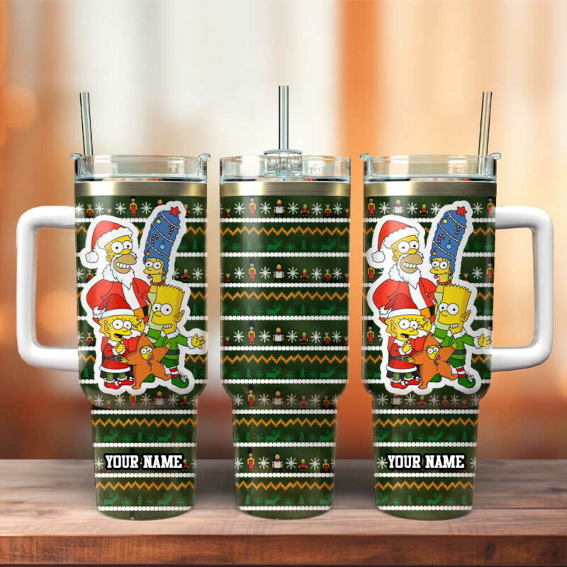 The Simpsons TV Series Christmas Custom Stanley Quencher 40oz Stainless Steel Tumbler With Handle - Threewoofs