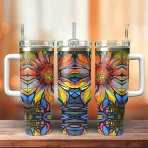 The Sunflower Custom Stanley Quencher 40oz Stainless Steel Tumbler With Handle - Threewoofs