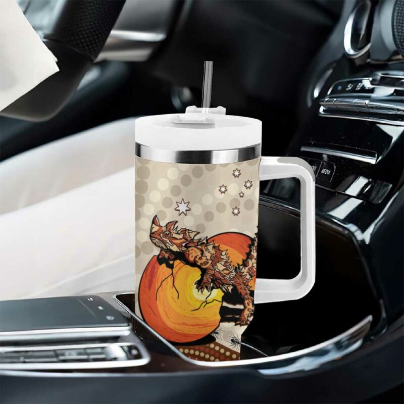 Thorny Devil Australia Baby Moloch Horridus With Ants ‚Äì Aboriginal Art Custom Stanley Quencher 40oz Stainless Steel Tumbler With Handle - Threewoofs - Image 8